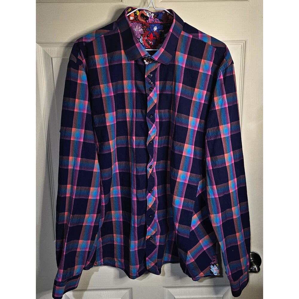 Au Noir Upscale Dark Purple Multicolor Plaid Dress Shirt Men's 6 Made in Turkey